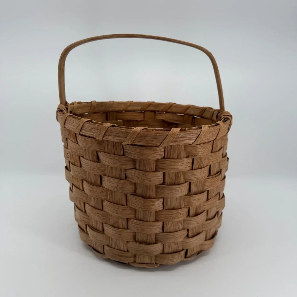Vintage Handwoven Basket With Handle Rustic Farmhouse Cottage Decor Americana